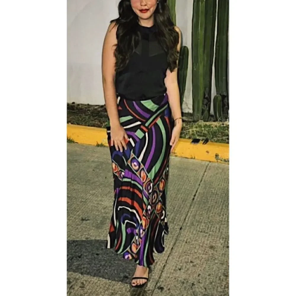 NWT Zara Blogger’s Favorite Printed Silk Effect Maxi Skirt, Size Small
